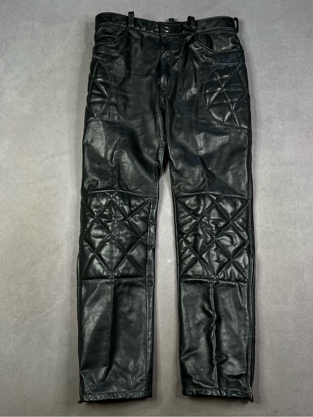 Black Quilted Leather Motorcycle Pants